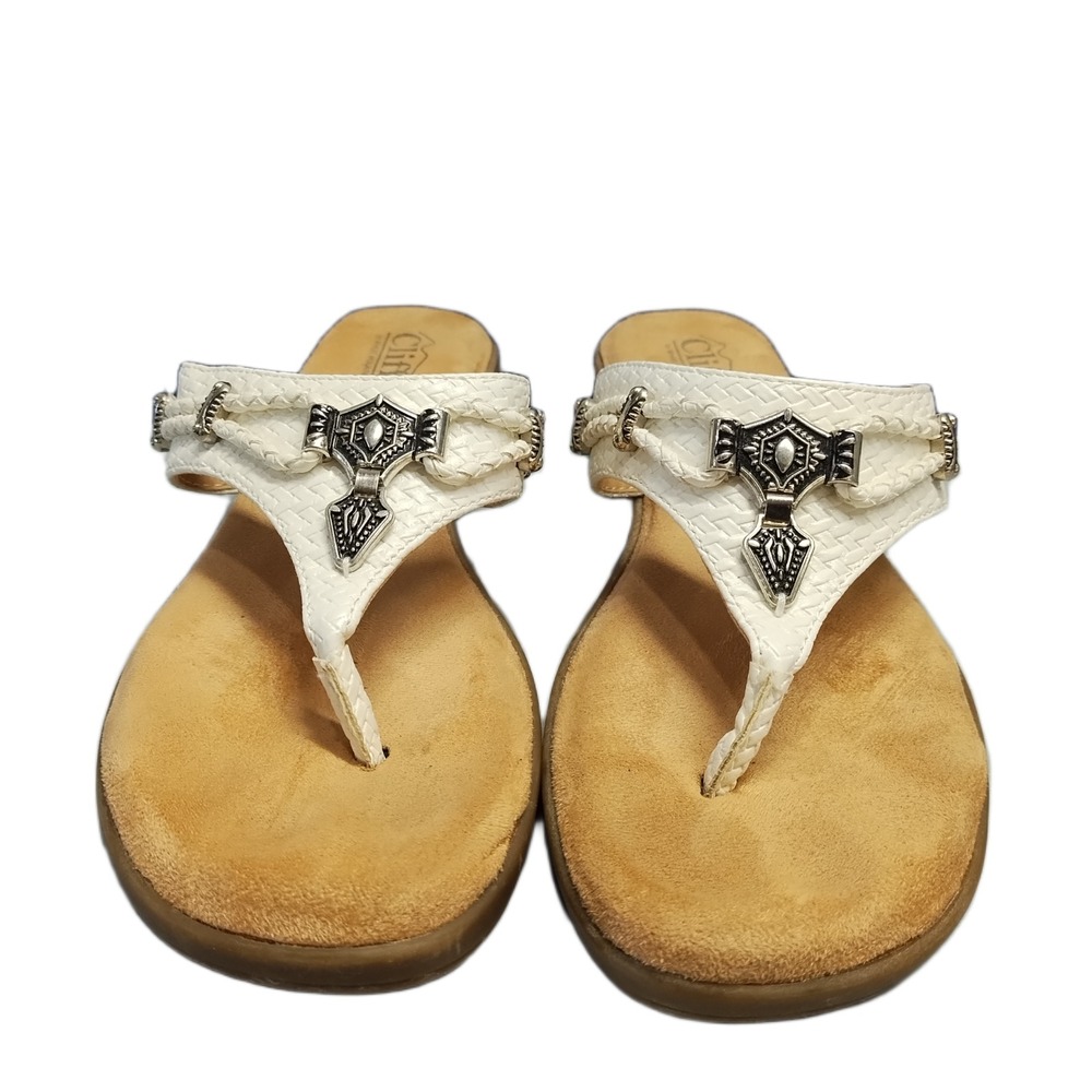 Cliffs By White Mountain Bailee Sandals Women 9M White Brown Cushioned Fit C6513